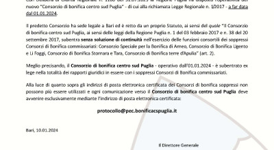 COSTITUZIONE CONSORZIO DI BONIFICA CENTRO SUD PUGLIA